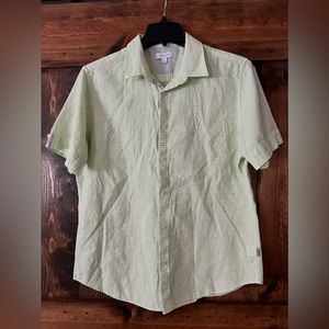 Calvin Klein Green Stripe Short Sleeve Button Down Casual Dress Shirt Size Large